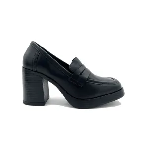 Marco Tozzi mocassino in pelle con tacco largo Black