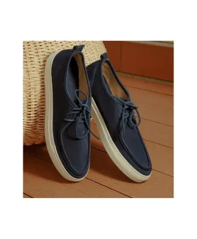 Mocassino uomo blu, estivo, con bordo gomma bianca